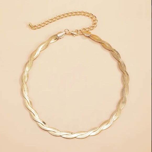 14K Gold Filled Braided Chain Choker Necklace - Picture 2 of 3